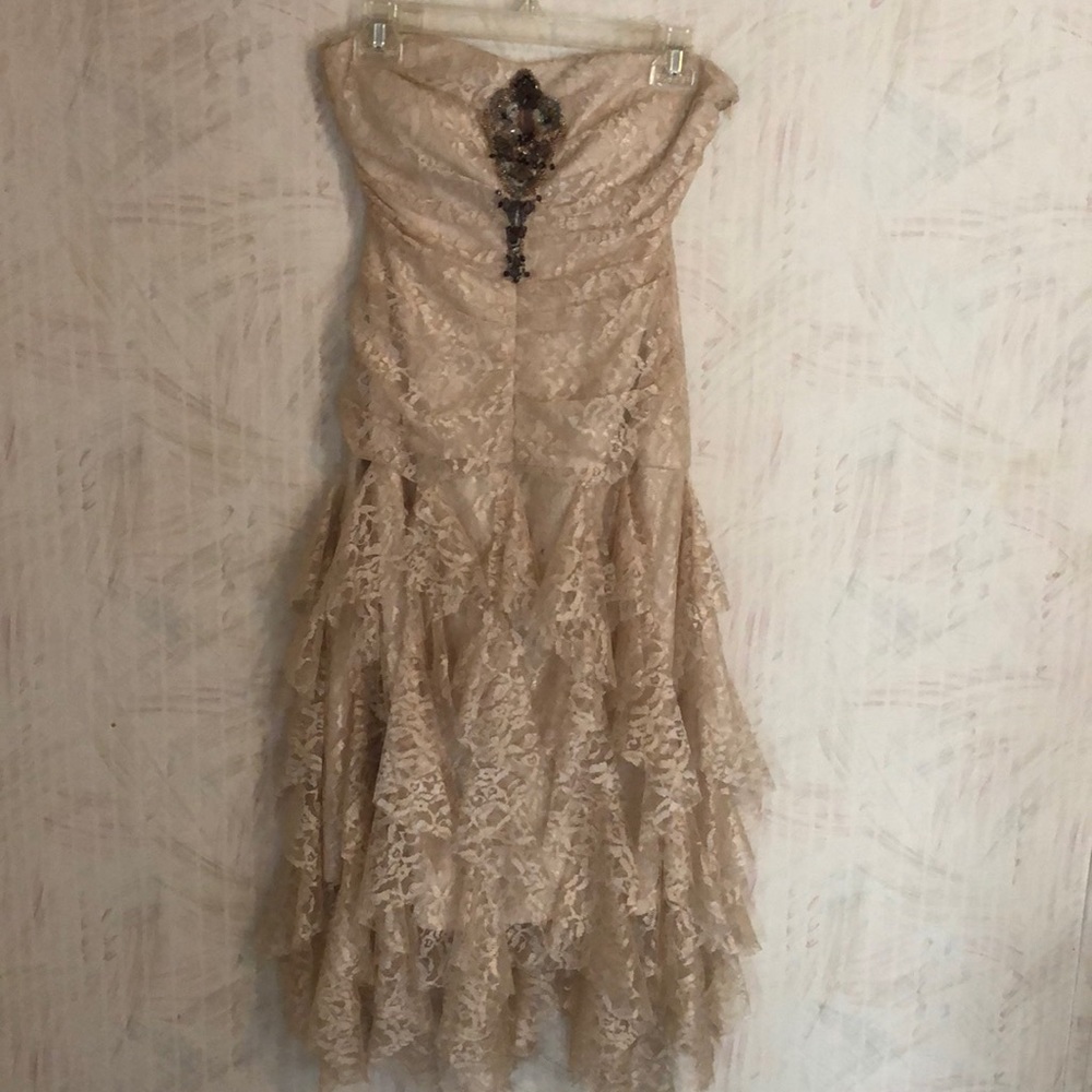Strapless gold lace embellished dress